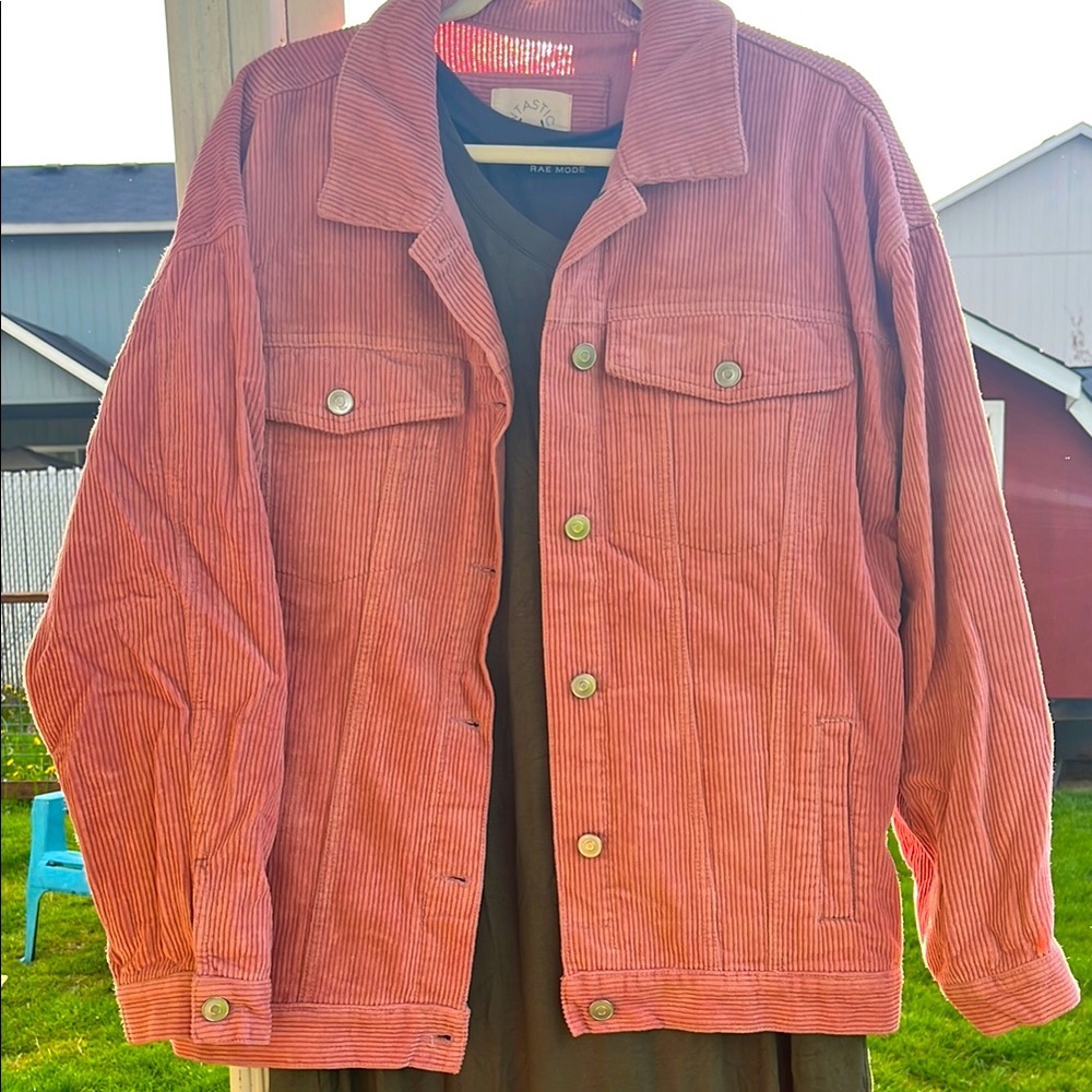 Women’s Pink Corduroy Jacket & olive green t-shirt dress with pockets!